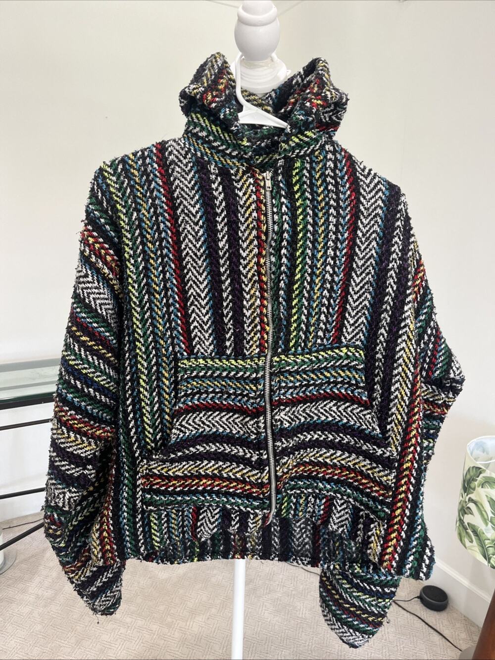 Baja Joe Mexican Full Zip Hoodie Drug Rug Black Purple Striped Mens Size Small
